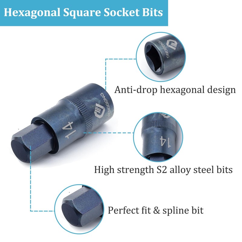 Juttzzei Hex Bit Socket, 1/2" Drive x H14 (14mm) Hex