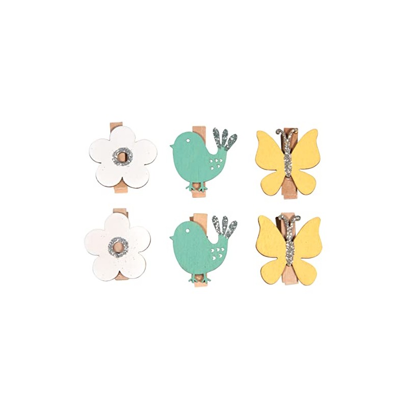 Rayher Wood Clothes pegs Butterfly + Bird, Coloured, 3-3.5cm, tab-Bag