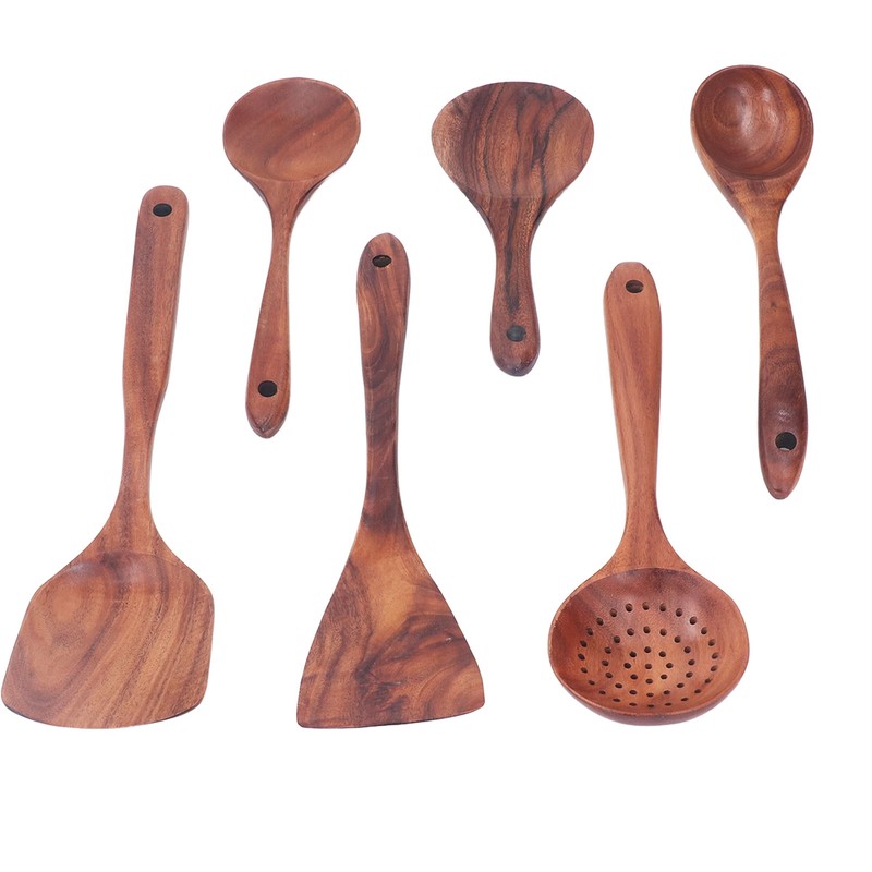 Kitchen Utensils Set Wooden Spatulas Spoons Comfortable Grip Minimaliset Kitchen