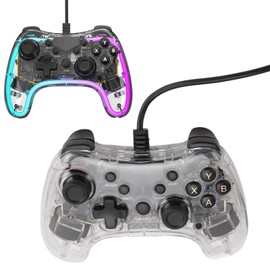 RGB Light Transparent Game Controller, Wired Game Controller for Switch, PC, iOS, OS X, 10 11 System with 6 Axes Gyroscope Burst Wake Up Function
