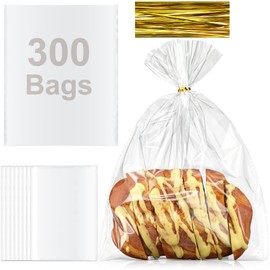 Mifoci 300 Pcs 11x14 Inch Clear Bread Bags for Homemade Bread with Ties Clear Plastic Bakery Bags Reusable Bottom Gusset Large Transparent Storage Wrap for Pastries, Muffins, and Cookies