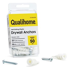 Qualihome Heavy Duty Plastic Self Drilling Drywall Anchors and Screws Kit | Anchors are Made in The USA (20 Pack)