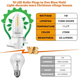 Aomitop Accessory Cord with 10 Led Light Bulb, LED Light Bulb C7 Cord Clip Lights Christmas Cabin, for Christmas Village Houses Craft Decoration