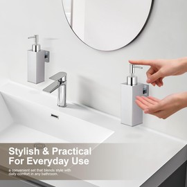 BGL Wall Mounted Soap Dispensers 2 Pack, 304 Stainless Steel Liquid Hand Wash Dispensers for Bathroom & Kitchen, Chrome