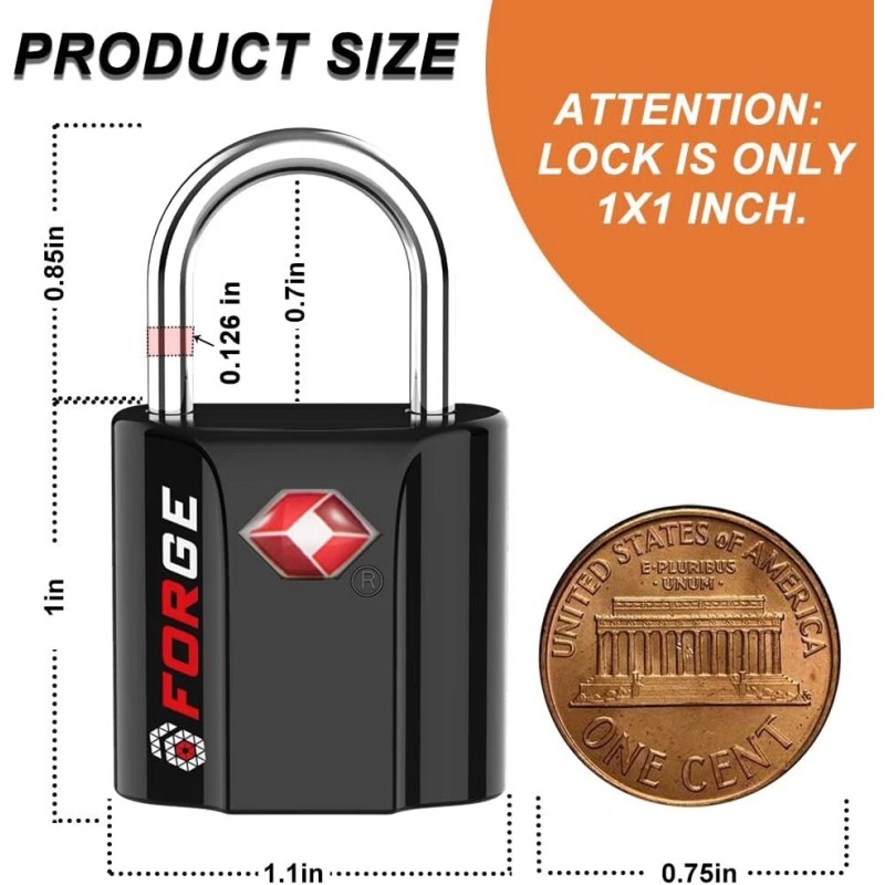 Forge Black 4 Pack TSA Approved Travel Luggage Locks Ultra-Secure