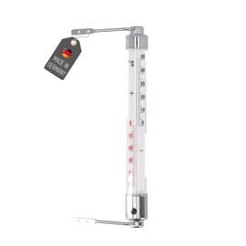 Lantelme Wiener Window Thermometer, Glass, Chrome-Plated Metal, Long 20 cm x 2.2 cm, Analogue Temperature Display, + 50 °C, Thermometer for Attaching Outdoors to Window Frame, Window (Metal 1)