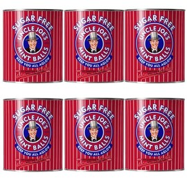 Uncle Joe's Sugar Free Mint Balls | British Hard Candy Tins | Hand Cooked on Open Fires | Gluten-Free & Vegan | Individually Wrapped | UK Imported Gift Pack | 4.23 Oz (Pack of 6)