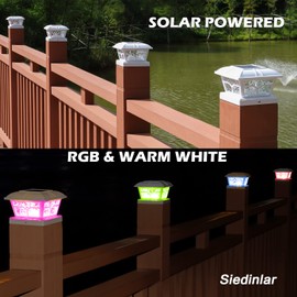 SIEDiNLAR Solar Post Cap Lights Outdoor 2 Color Modes LED for 4x4 5x5 6x6 Wooden Vinyl Posts Fence Patio Deck Decoration RGB Color Changing & Warm White Lighting White (6 Pack)