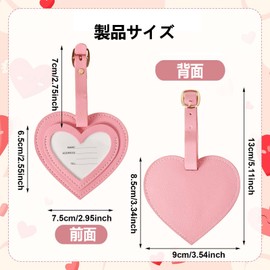 Luggage Tags, Leather Suitcase Identification Luggage Tags, Heart Shape, Set of 2, PU Leather, Suitcase, Name Tag, Luggage Label, Luggage Label, Anti-Lost, Unisex, Easy to Remove, Lightweight, Durable