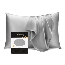 ATreebag Pillowcase 100% Mulberry Silk for Hair and Skin, Double Sided 19 Momme Pure Silk Pillow Case with Hidden Zipper and Gift Box (Silver Grey, 1 PC, Toddler 13"x18")