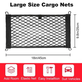2 Pack Large Cargo Net for Trunk, Storage Mesh Net for Trunk RV Boats Home Storage Stretchable Mesh Pocket Net with 8 Mounting Screws and Hooks (18 x 9.8 Inches)