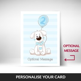 Boys 2nd Birthday Card or Cute Birthday Cards for Dogs - For dog or boy on his 2nd Bday when he is 2 Years Old - Cute Puppy Greetings Card for Son or Grandson