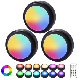 CADRIM Puck Light, 13 RGB Colors Night Lamp, Battery Powered, Under Cabinet Light with Remote and Touch Control, Home Decor Light:_Black - 3 pcs_Not Included