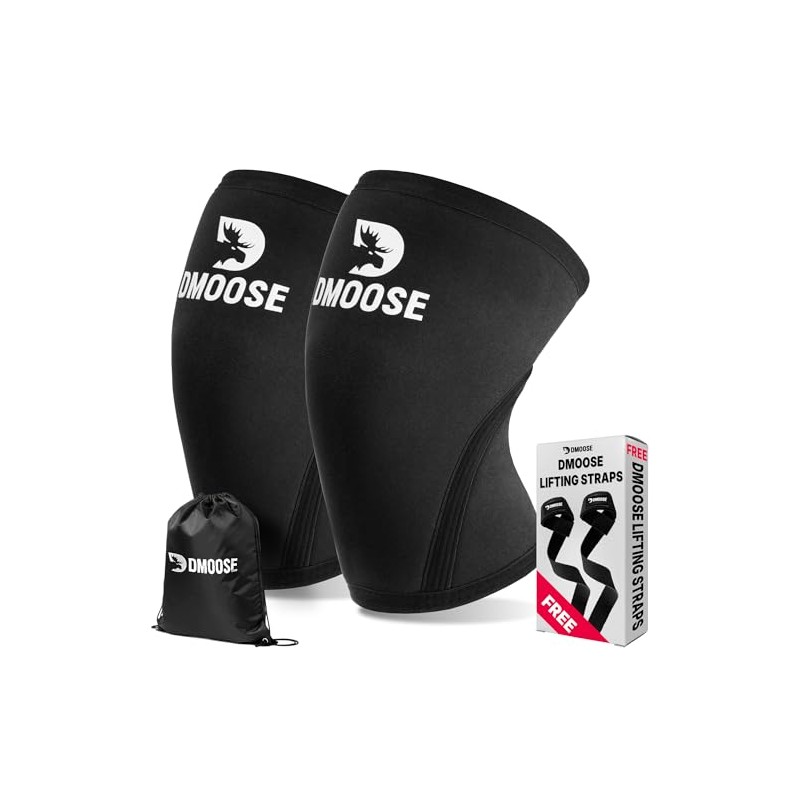 DMoose Fitness Knee Sleeves for Weightlifting with 2 Straps &