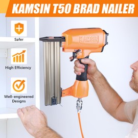 KAMSIN T50 16 Gauge Pneumatic Brad Nailer - 5/8-inch to 2-inch (15-50mm) Brad Nails, Air Power Brad Nail Gun, Finish Nailer for Woodworking Projects, Carpentry, Upholstering