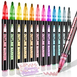 12 Outline Pens Border Double Line Markers Color Pens