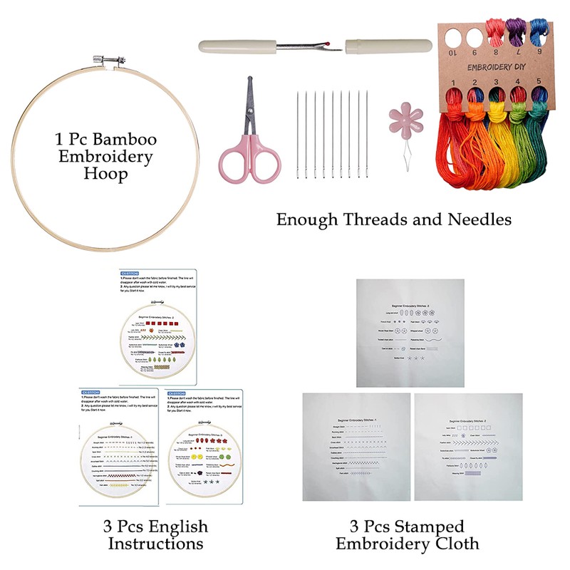 Beginners Embroidery Stitch Practice Kit Hand Stitch with Embroidery Fabric