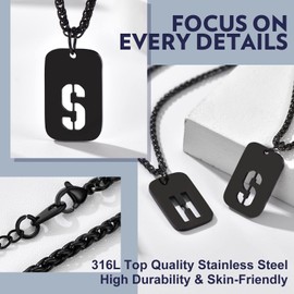 Bandmax Mens Initial Necklace Black B Letter Pendant Chain Black Stainless Steel Capital B Dog Tag Necklace for Men Women Letter B Necklace for Teen Boys Christmas Gift