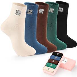 HUGSWEET Soft Cotton Women Socks above Ankle Crew Bootie Socks Cute Lovely Smiley Face Novelty Socks Gifts for Women 5 Pairs