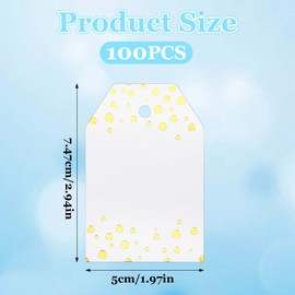 YBEATY 100 Pcs Polka Dot Gift Tags with String Gold Foil Metallic Confetti Gift Bag Tags White Paper Labels Party Favors Hanging Name Labels for Baby Shower Birthday Wedding