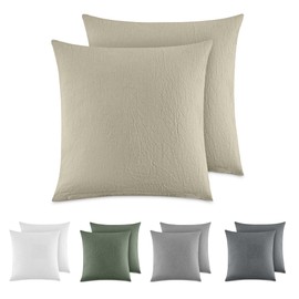 Dreamzie Cushion Cover 40 x 40 cm Set of 2 - 100% Washed Cotton, Beige, Oeko-Tex Certified Cushion Covers, Linen Look and Breathable Cushion Cover, Pillowcase with Zip