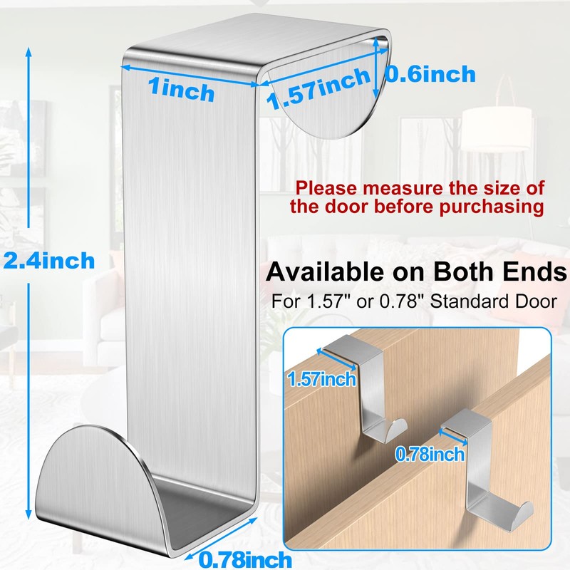 Shexkent Door Hooks, Over Door Hanger 6 Pack Stainless Steel