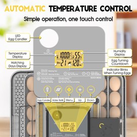 ZEMIRO CHARGE 48 Egg Incubator for Hatching Chicken, Duck, Quail & Parrot Eggs,Fully Automatic Egg Turning & Humidity Control with Water Serving System, 360° Clear View Window(48 Egg-Grey)