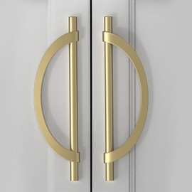 9BUILD 6 Pack Half Moon Cabinet Pulls - 7.5 Inch Brushed Gold Kitchen Cabinet Handles for Cabinets and Dressers