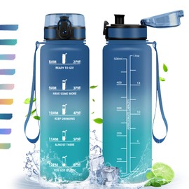 Water Bottle, 500 ml, Sports Water Bottle with Time Marking, with Filter, Leak-proof Drinking Bottle, BPA-Free, Water Bottle for Sports, Fitness, Yoga, School, Office