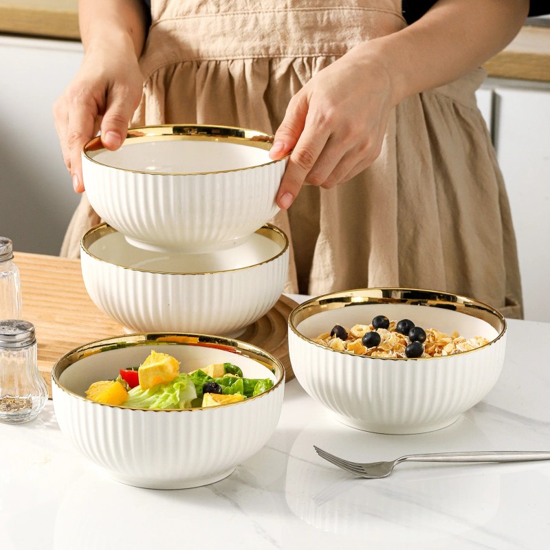 LETAOTAO Luxury Gold Rim Porcelain Dinnerware Set Nordic Style High