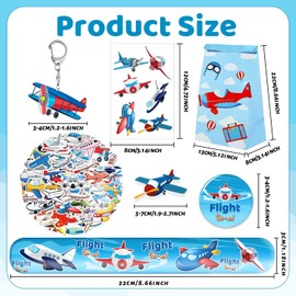 110 piezas de recuerdos de fiesta de avión, tatuajes temporales de avión, brazaletes de palmada, llaveros, insignias, bolsas de regalo para avión, cumpleaños, fiestas, suministros para niños