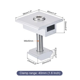 Sourcing Map Solar Panel Middle Clamps, 40mm Aluminium, 12 Pcs, T-Style, High Strength Aluminum Alloy & Stainless Steel, Suitable for Framed Solar Panels, Railing Mount