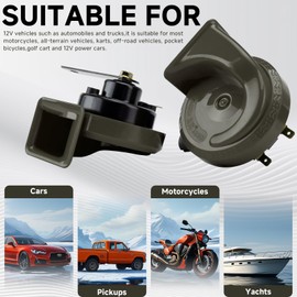 FARBIN Car Horns 12v Loud Dual-Tone Auto Snail Horn Electric Horn Kit with Relay Harness and Switch for Truck Motorcycle (Green horn and wiring button, 12v)