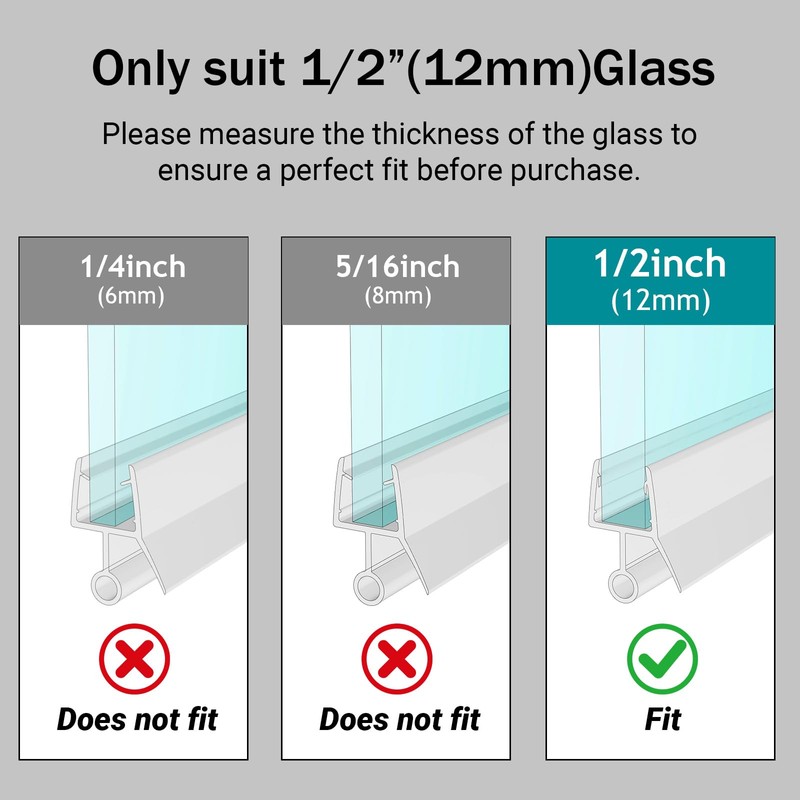 MATDDY 39" Shower Door Seal, 2-Pack 1/2" Frameless Glass Door