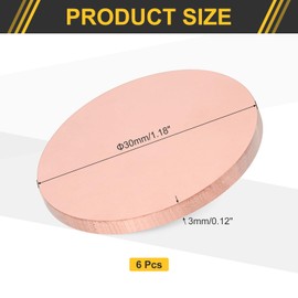 sourcing map 6Pcs Copper Round Plate, 0.12"(3mm) Thick 1.2"(30mm) Dia Pure Copper Metal Sheet T2 Copper Round Disc Brass Circle Gaskets for Metal Stamping DIY Crafts