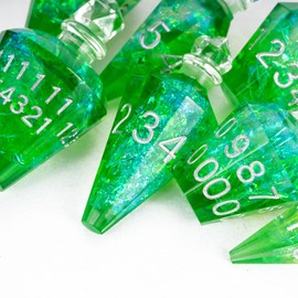 CRITALLIC 7PCS Potion DND Dice Set,Transparent Sharp Edge Die Set D&D RPG Polyhedral Dice,for Dungeons and Dragons TTRPG Games Roleplaying Games Shadowrun Pathfinder.(Green Galaxy)
