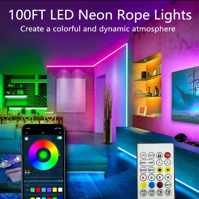 Bvokon 100FT (2 Rolls 50FT) Neon Rope Lights,Flexible Led Rope