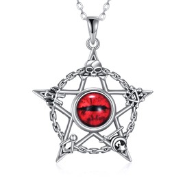 VENACOLY Pentacle Pentacle Pendant Necklace 925 Sterling Silver Wiccan Star Crescent Moon Evil Eye Necklaces Jewellery for Women Men Gifts, Sterling Silver