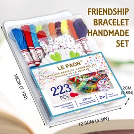 20 skiens Embroidery Floss，Embroidery Thread Friendship Bracelet Stitch Kit， Crafts Thread with 200beads，1 roll of transparent thread, 1 bracelet wheel，1 threader