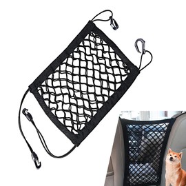 Neferta 1 PC Car 11.4" x 10.2" Front Seat Partition Net, Portable Storage Double Layer Coarse Net Clip-Installation Pet Anti-Fall Safety Barrier, Auxiliary Safety Travel Accessory, for Cars (Black)
