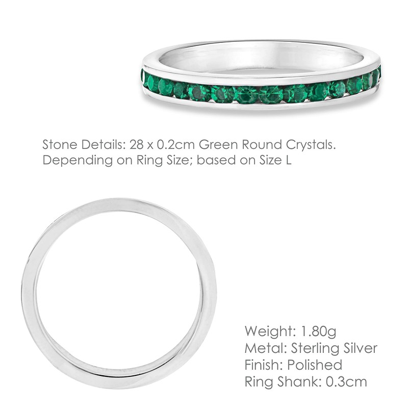 Tuscany Silver Dark Green Crystal Eternity Stacking Ring - Size