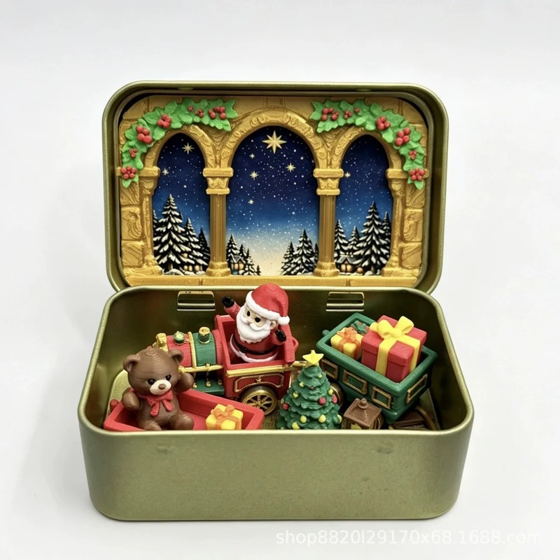Mini Christmas Nativity Set in Tin Box, Portable Manger Scene