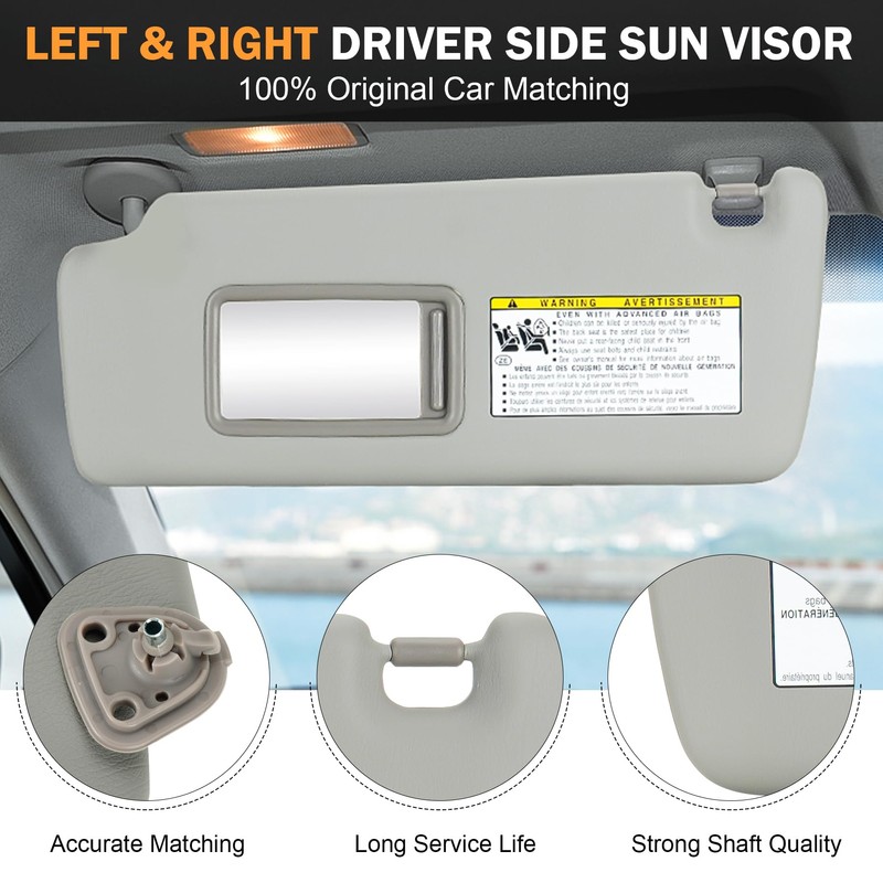 Left Driver Right Passenger Side Grey Sun Visor Fit for