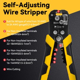 deli Self-Adjusting Wire Stripper, 3-in-1 Automatic Wire Stripper Heavy Duty Wire Cutter Crimping Tool for 10-24 AWG