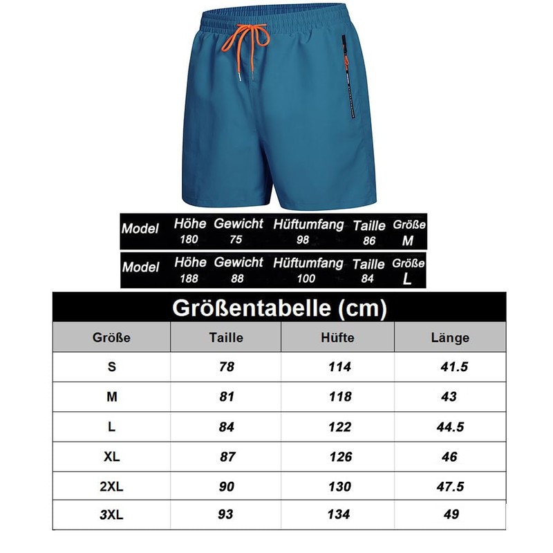 Bulobulo Swimming Trunks with Zip Pocket Men's Quick-Drying, peacock blue,