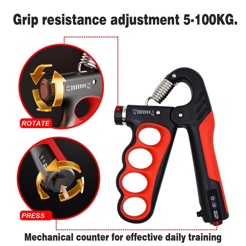 Takzop Grip Strength Trainer, Adjustable Forearm Resistance from 11 lbs