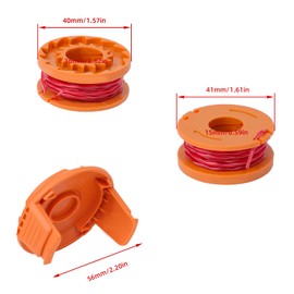 CYWVYNYT 6 Pack WA0004.1 Grass Trimmer Line for All 20 V Worx Grass Trimmers (6 x 3 m Length, Thread Diameter 1.65 mm Thread Spool) + 2 x Caps (6 Pack)