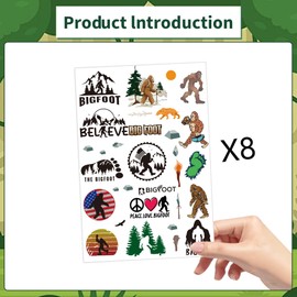 Bigfoot Temporary Tattoos Sticker Kids - 184 Pcs Jungle Sasquatch Theme Party Decorations Waterproof Fake Face Tattoo For Boys Girls Birthday Prizes Gifts Carnival Favors Supplies