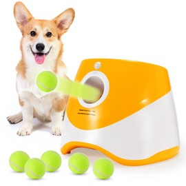 Automatic Dog Ball Launcher – Interactive Dog Toy for Small & Medium Dogs | Includes 6 Balls, USB Charging Cable & Adjustable Distance | Hands-Free Fetch Machine for Indoor & Outdoor Play. (Orange)