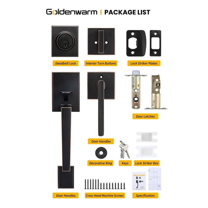 goldenwarm Oil Rubbed Bronze Front Door Handle and Deadbolt Set,